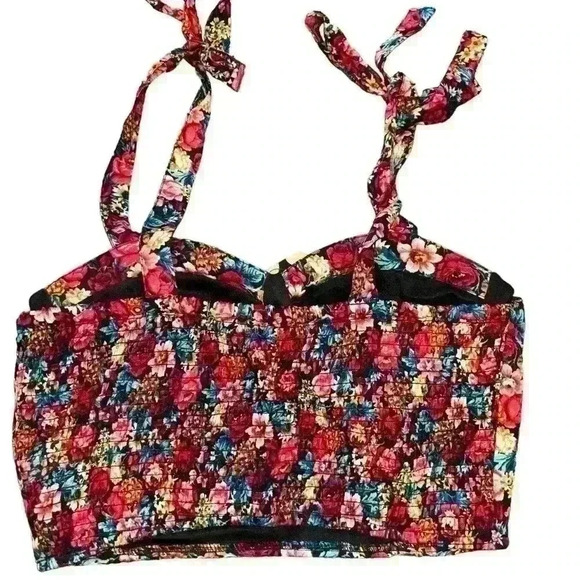 BOG Collective Floral Crop Top Sweetheart  Neckline Ruched Back Size Medium - Picture 2 of 5